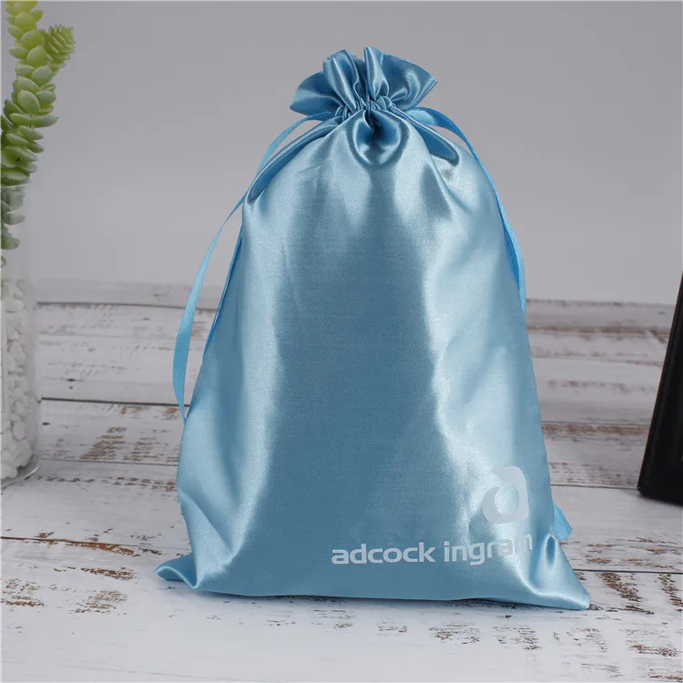 New Wholesale Saco De Cetim Large Luxury Drawstring Bag Custom Logo Wigs  Hair Bundles Package Dust Pouch Silk Satin Bags