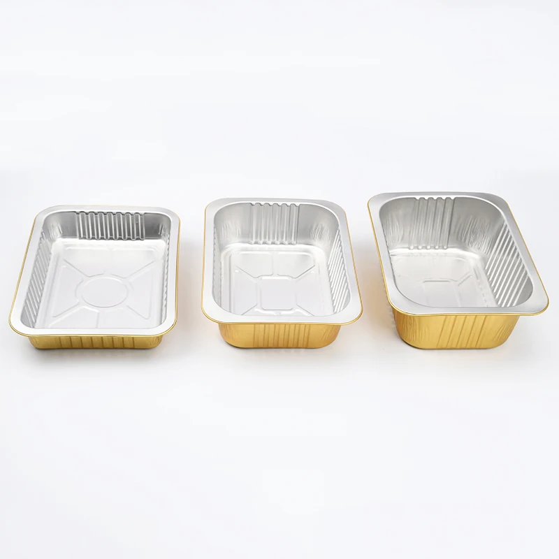 Smooth Wall Gold Disposable Tin Foil Packaging Tray Fast Food