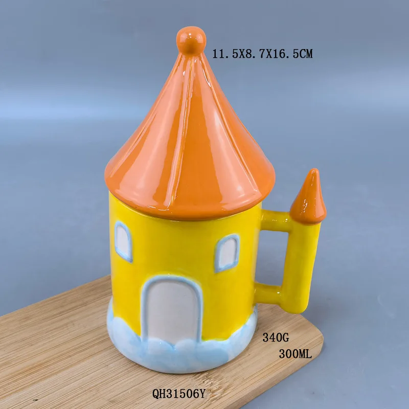 Ceramic Mug Cup Castle 3D Mug Mushroom Church Magic Macaron Coffee Cup Mediterranean Style House Shape Coffee Mug With Lid