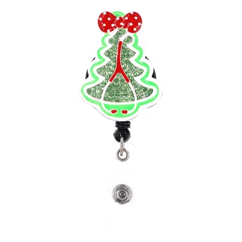 Office Supplier Christmas Tree Stethoscope Rhinestone Retractable Sparkles Badge Holder Reel For Xmas Gift