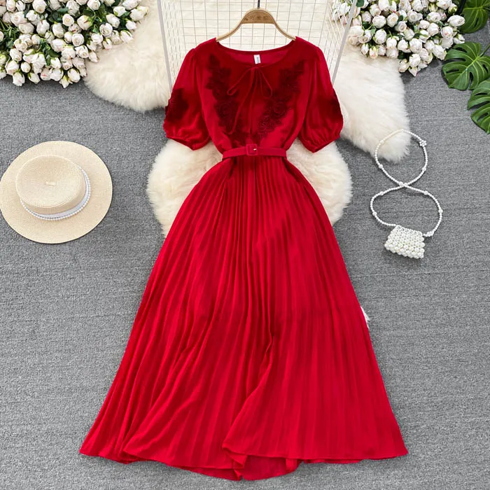 Ym537 New 2023 Korean Chic Elegant Design Solid Color O Neck Embroidery ...