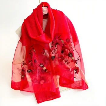 Whosale 2025 Fashion Ladies Floral Embroidered Dubai Scarves and Shawls High Quality Long Spring Women'S Neckerchief