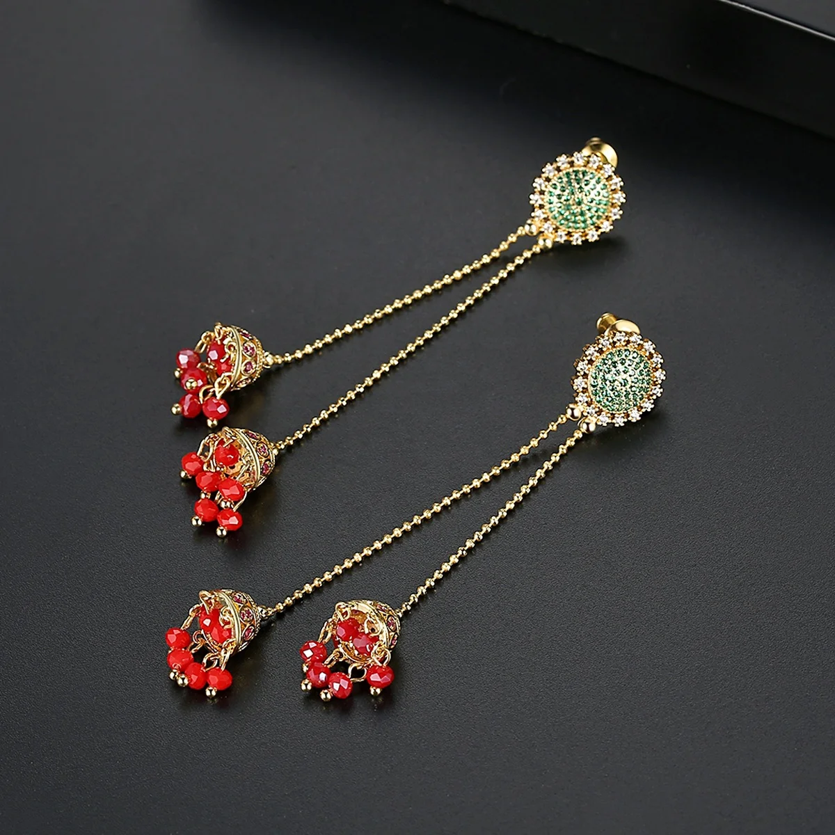 LUOTEEMI Attractive Design Colorful Indian Long Drop Earrings for Women Wedding Party Gold Color Fashion Jewelry