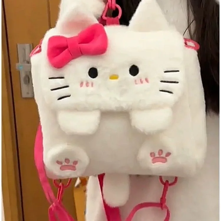 Cute Plush Backpack Versatile Female Student Double Bag Sweet Girl Single Shoulder & Cross-body Design