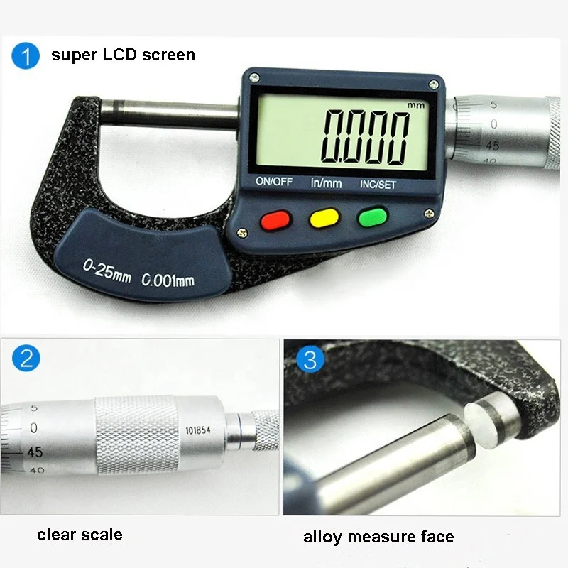 0-25mm Electronic Digital Micrometer – Precision Thickness Gauge In Mm, Battery Powered, Easy Read LCD