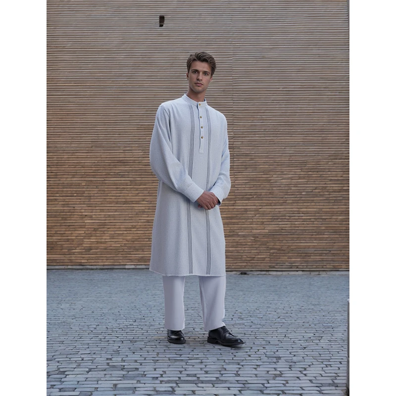 Modern Arab Thobe Shirt for Men Long Muslim Robe Simple Style Islamic Clothing for Daily Prayer & Business