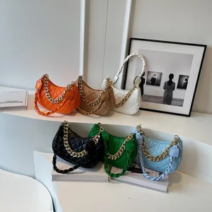 Women's Vintage PU Leather Chain Shoulder Bag 2023 Ladies Underarm Bag with for Stone Pattern