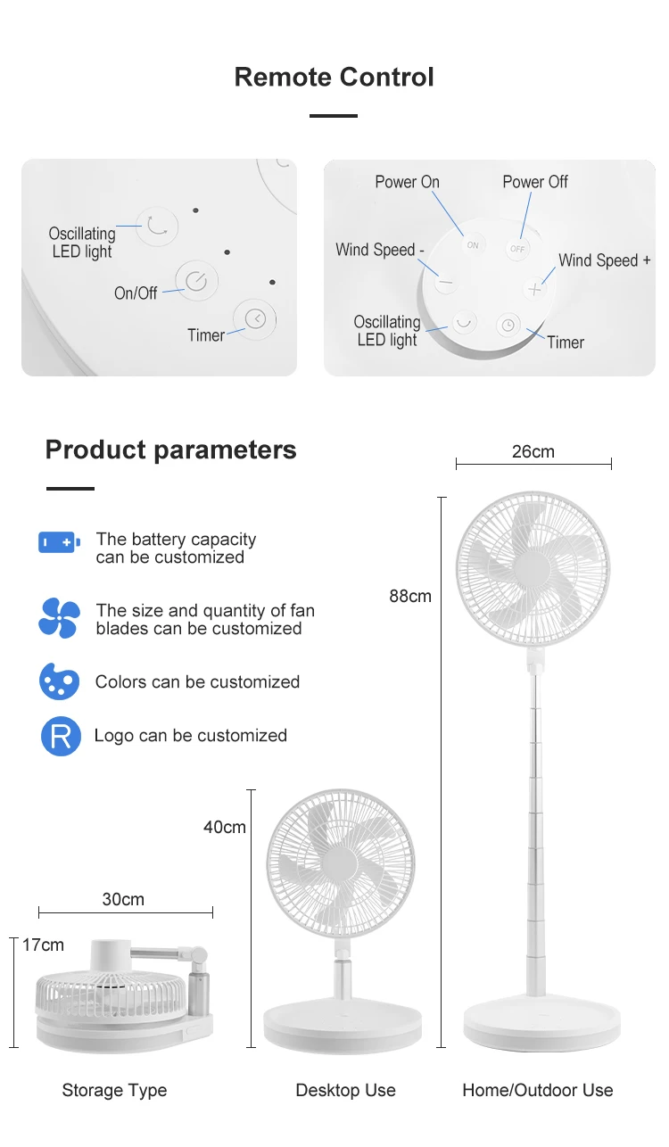 Floor And Table Oscillating Fan 8 Inch Portable Foldable Fan With