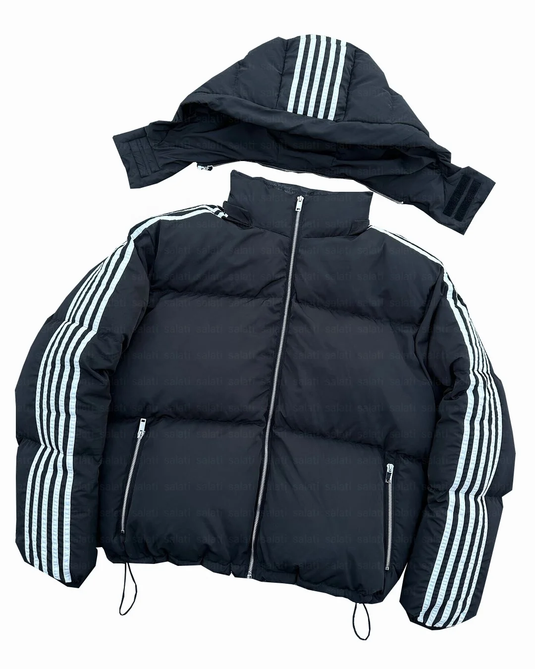 Salati Custom Y2K Detachable Hoodie Ripstop Warm Puffy Filled Quilted Padded Bubble Winter Goose Down Coat Puffer Jacket for Men