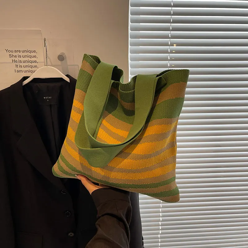 Wholesale Korean Fashion Crochet Knitted Beach Bag Women's Shoulder Large Capacity Shopping Bags Tote Bags