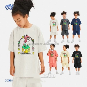 Kids Mysterious Lucky Box Apparel Set Customizable 230g Cotton Shorts and Tee Set Cute Cartoon Print OEM