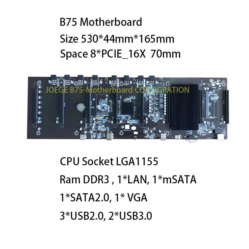 Joege b75 motherboard 8gpu rig 70mm space 8 Slots gpu Riserless DDR3 LGA1155 cost effective than BTCB75 D37 s37motherboard combo