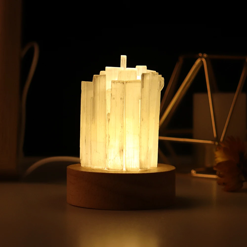 Natural Selenite Gemstone Light Lamp Crystal Table Lamps Selenite Wand
