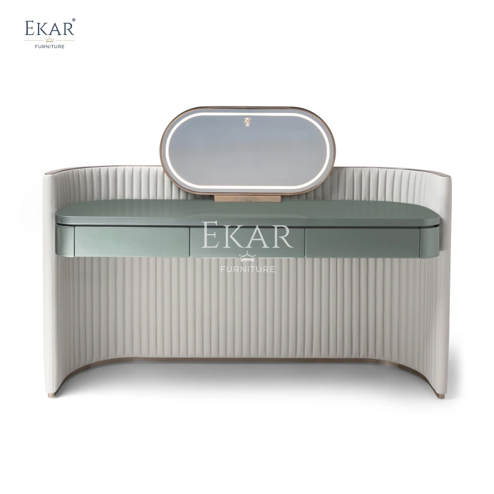 Ekar Furniture Modern Champagne Gold and Green Dresser with Mirror Sleek and Luxurious Makeup Table for Elegant Bedrooms