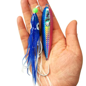 80g Luminous Fishing Octopus Squid Shrimp Jig Lure Treble Hook Silicone Skirt Trolling Hard Lure – Soft Lure – view 5