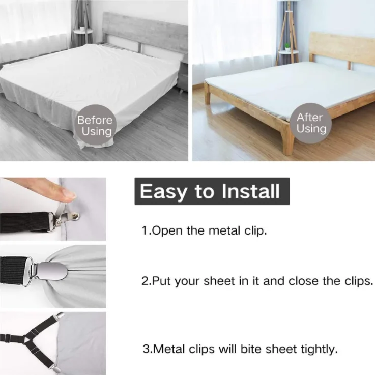Bed Sheet Mattress Corner Straps X 4 Holder Elastic Fasteners Clips Ironing  Bd