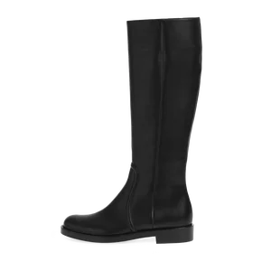 Black Genuine Leather Knee High Boots Flat Womens Long Tall Boots Ladies Tube Boot