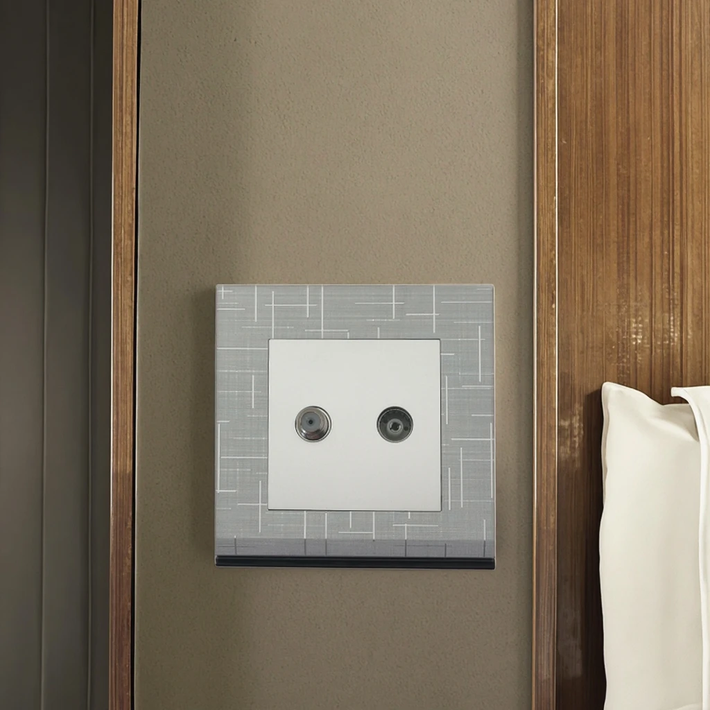 VNX 86*86mm Satellite Socket With TV Socket BS Standard One Gang 10A Socket Silver Brush Meteor Rain Series