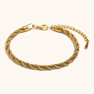 MW  Wholesale Stainless Steel 18K Gold Plated Silver Color Beaded Twisted Rope Chain Anklets Fashion Jewelry Anklets