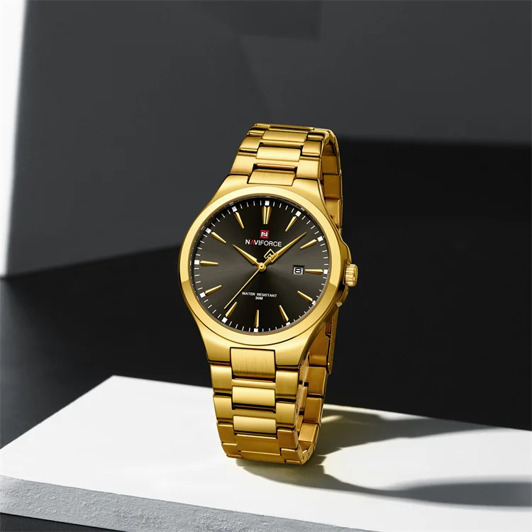 Luxury Gold Plated NAVIFORCE 9214 Stainless Steel Quartz Watch for