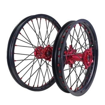 Motorcycle 21/18 Enduro Spoked  Wheels & Rims Set Compatible with CRF250R CRF450  2004-2018 Red Hub
