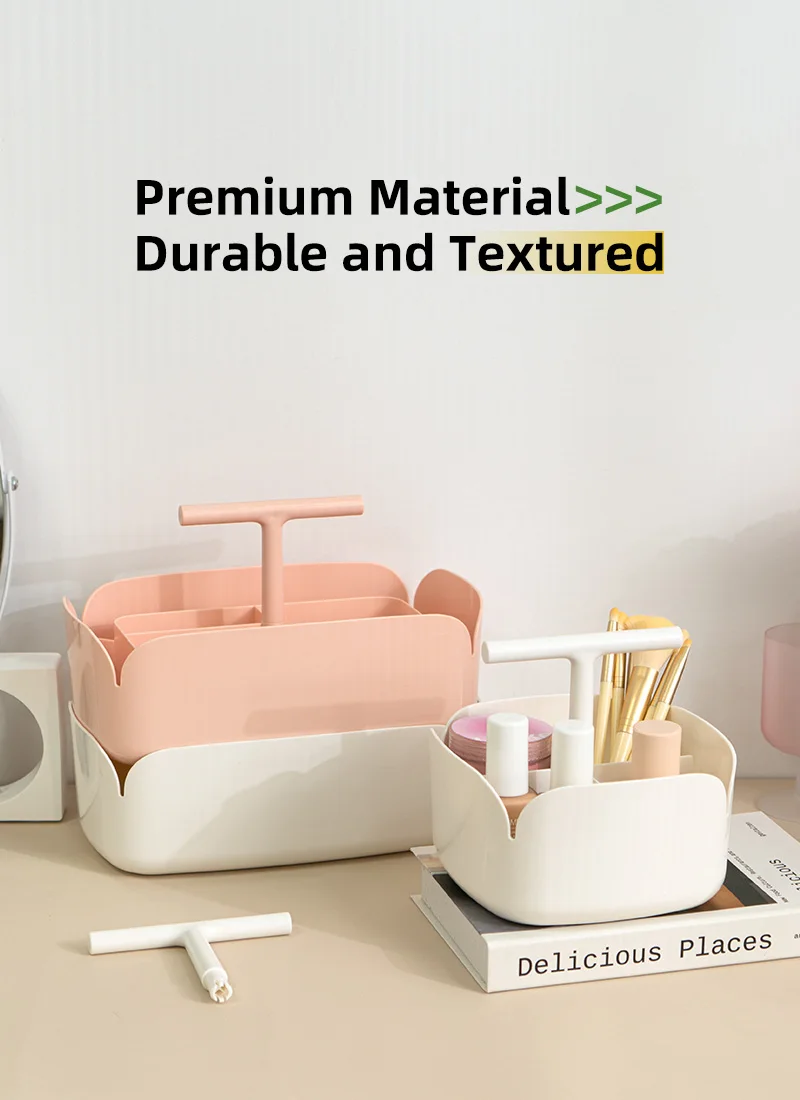  5037b new arrival multi compartment desktop organizer plastic cosmetic storage box with handle-7