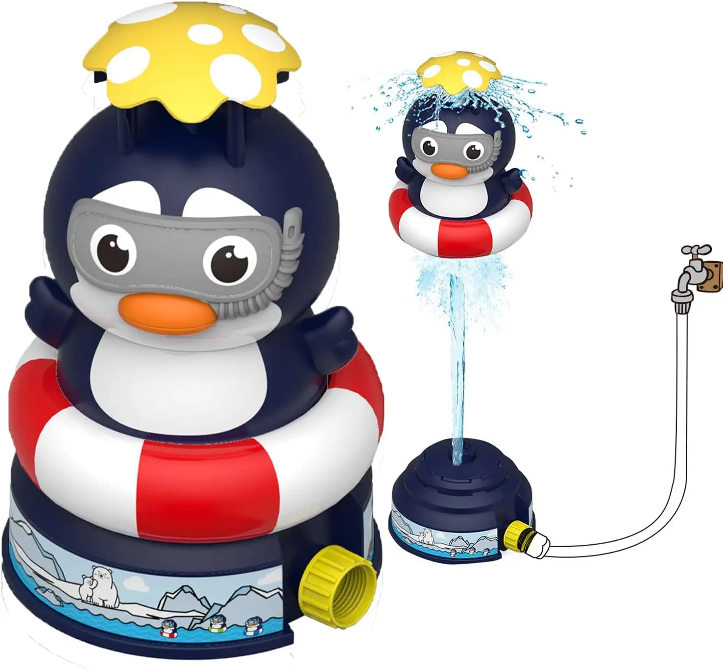 Arroseur Pingouin Rotatif Kikuo - Jouet D'Eau Pulvérisateur Sprinkler 360° Avec Tuyau 5m, Idéal Pour Jeux D'Été Jardin Et Pelouse Dès 3 Ans