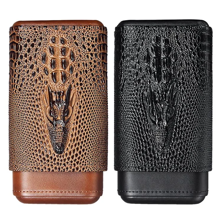 Портсигар с индивидуальным логотипом портативный карманный дорожный хьюмидор для сигар роскошный кожаный портсигар 3 пальцами и резаком