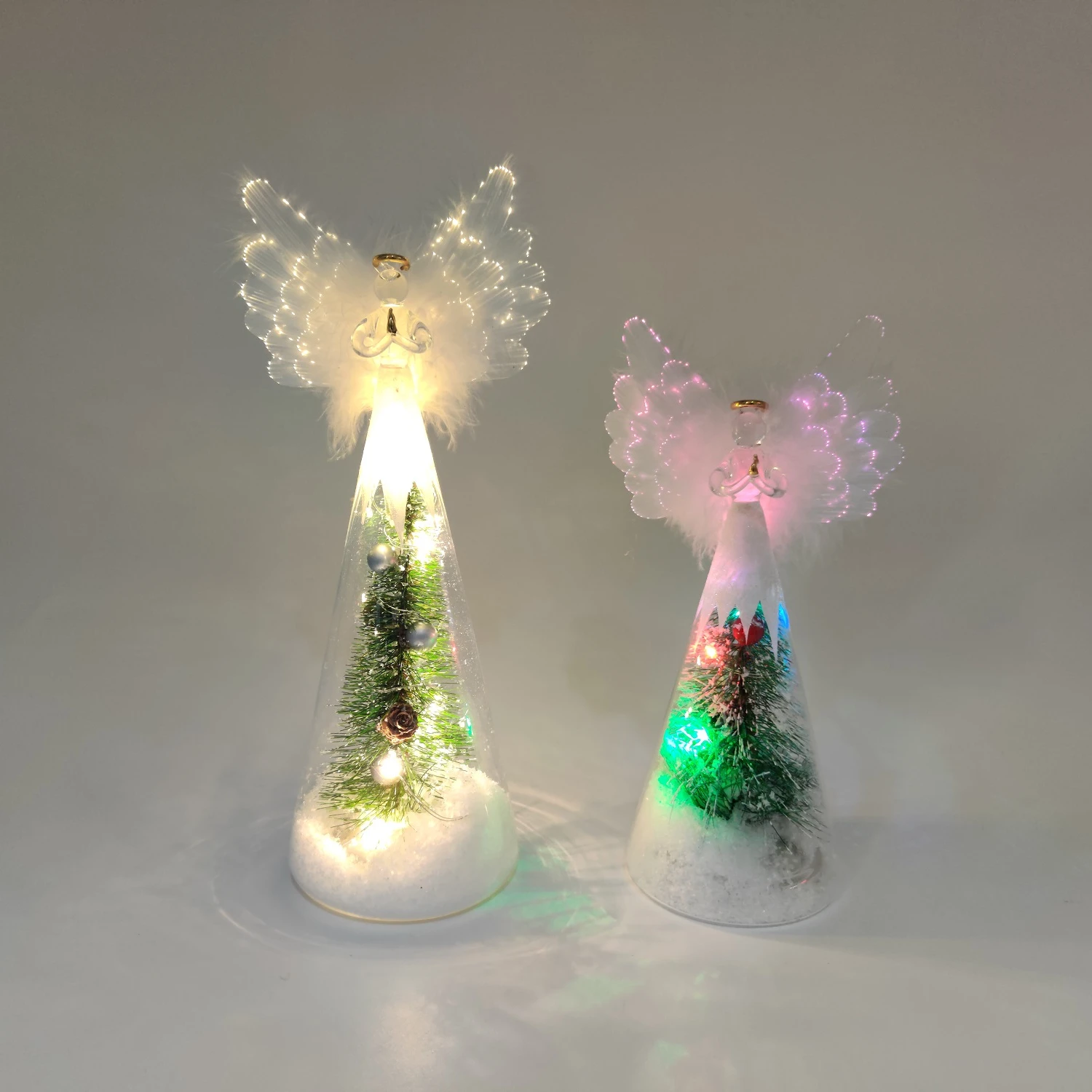 Battery operated led fiber optic wings angels glass crafts wholesale glass angel Christmas home decorations for sale