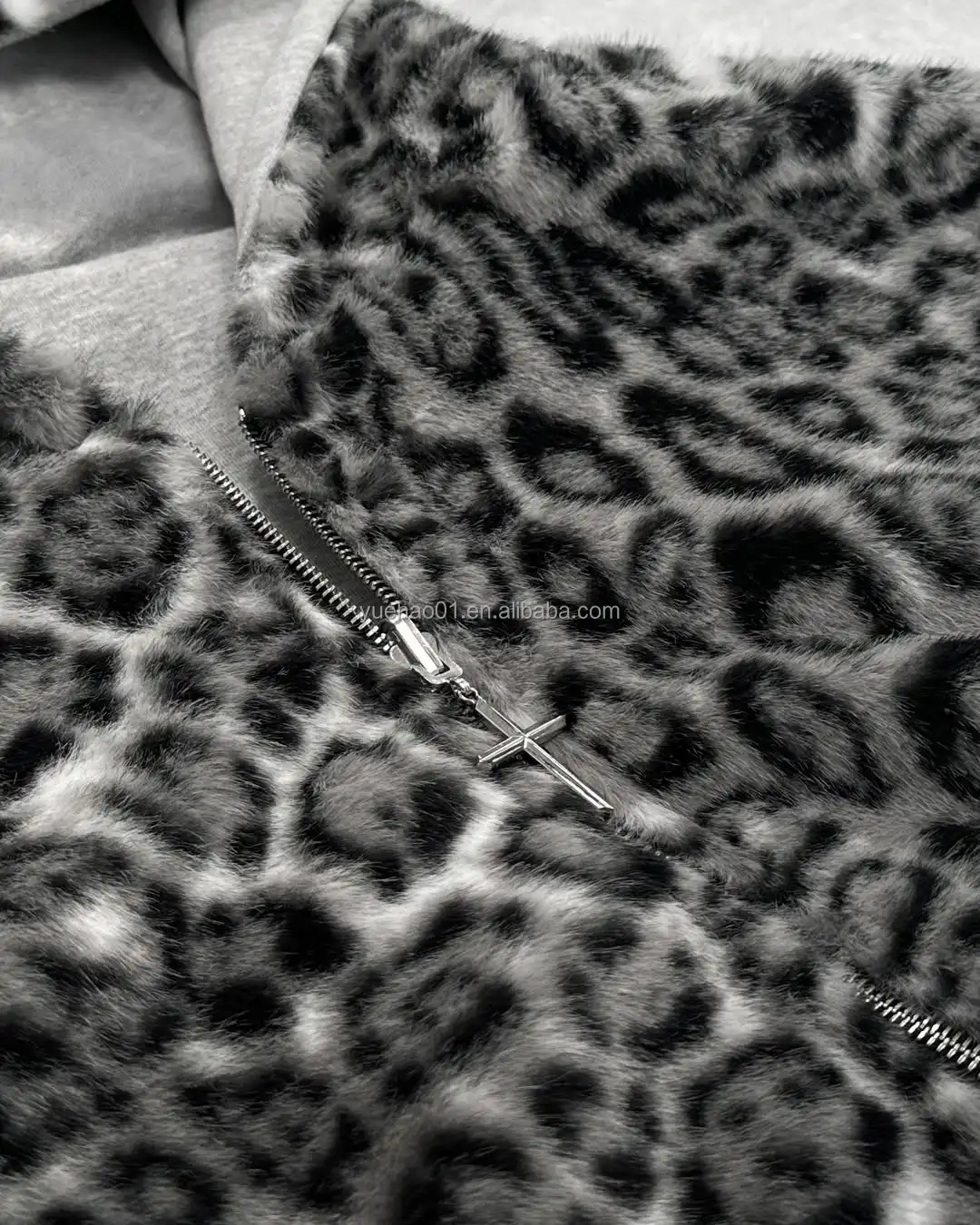 Custom Leopard Print Faux Fur Heavyweight Zip-Up Hoodie for Men