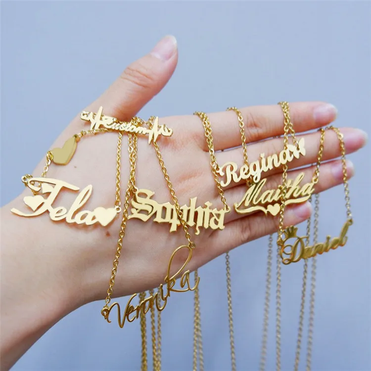 SP Trendy Necklace With Name Custom Name Plate Personalized 18K Gold Plated  Custom Stainless Steel Name Necklace Jewelry