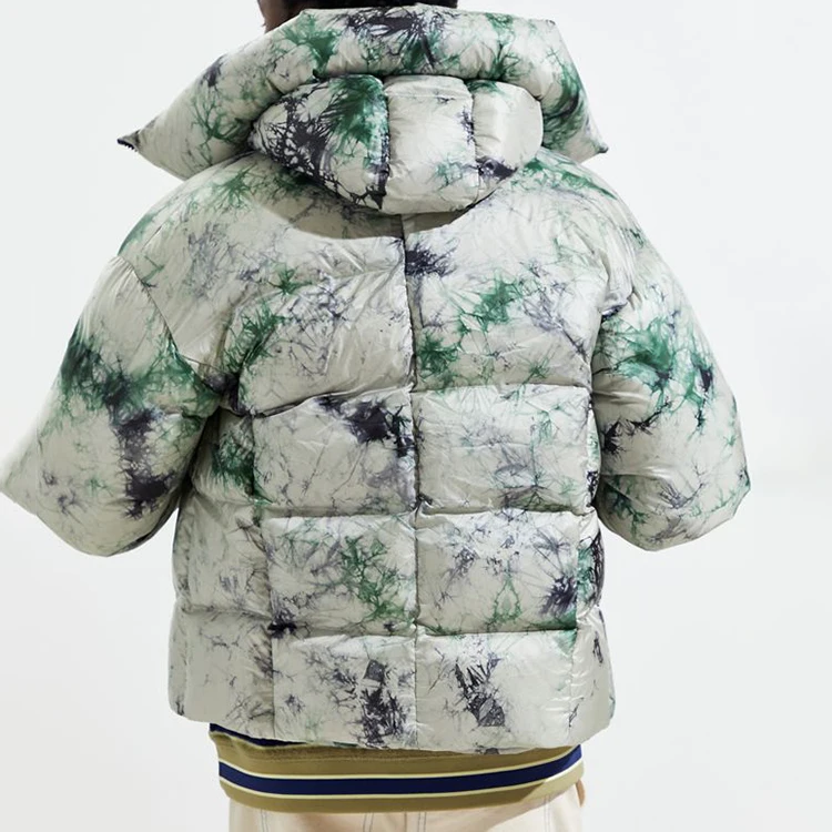 Custom Logo Winter Bomber Jacket Olive Winter Tie-Dye Print Padded Down  Puffer Jackets for Men