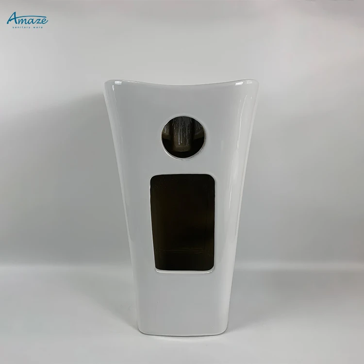 Modern lavatory square pillar gold line white one-piece ceramic bathroom sink wash hand pedestal basin details