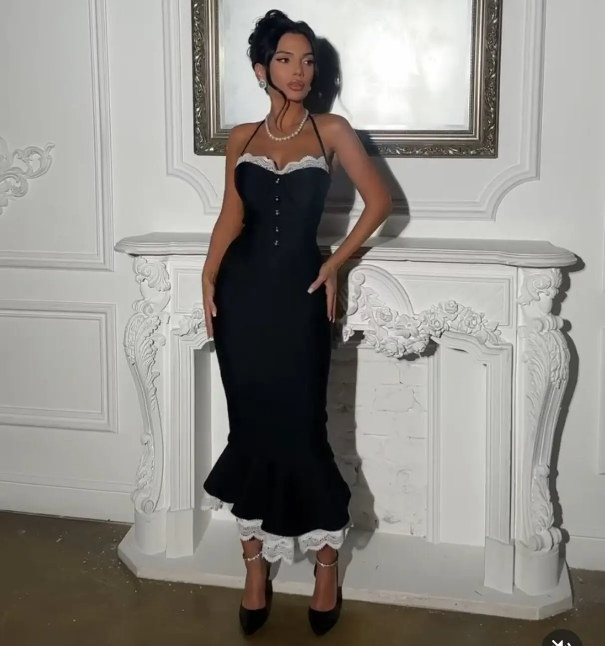 New Designer Black Clothes Women Celebrity Evening Rayon Midi Bodycon Party  Dress