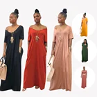 D8199 2022 Ladies sundresses Solid color off shoulder Rib Knit Women's clothing women Maxi dress