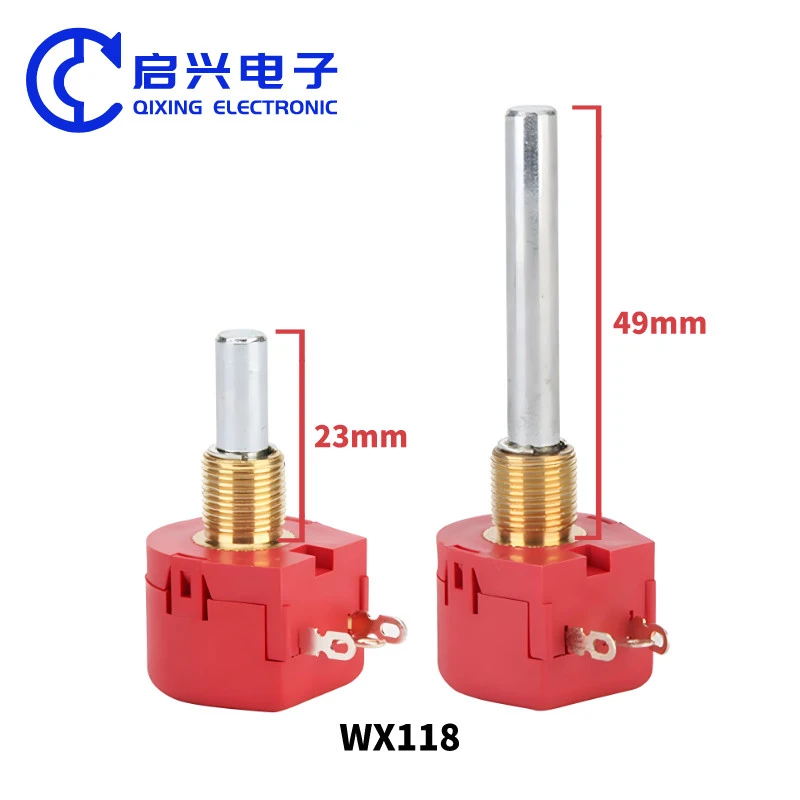 WX118 Red 23mm 49mm shaft linear 1k 2k 5k 10k 22k ohm 1w 5% Single Turn Wirewound Potentiometer