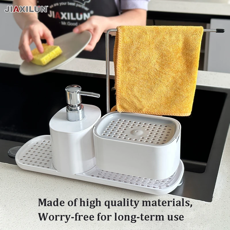 Updated New Kitchen Dishes Washing Soap Dispenser with Sponge Holder and Extra Organizer 2024 Hot Product Liquid Soap Dispenser