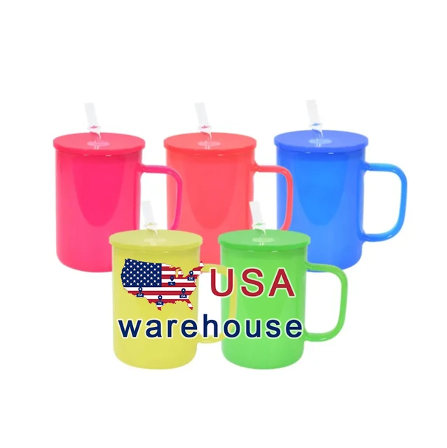 USA warehouse quality bright color 17oz beer drinks water glasses tumbler Neon colorful Glass Mug With Handle and Lid 25pcs/case