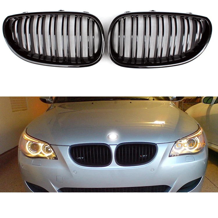 E60 car parts body kit For BMW E60 E61 5 series Double trip Gloss black grille 2004 2005 2007