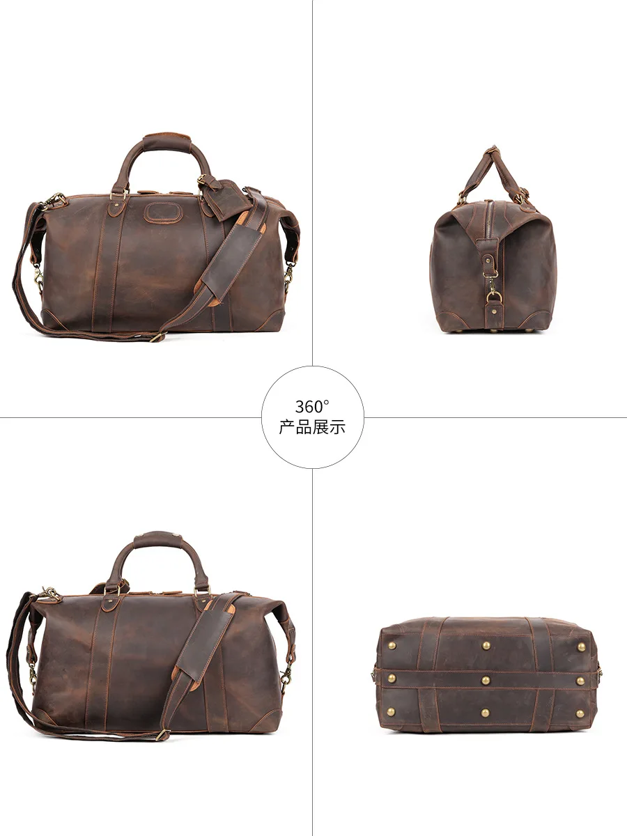 2025 Marant Crazy Horse Leather Handmade Vintage Travel Bag