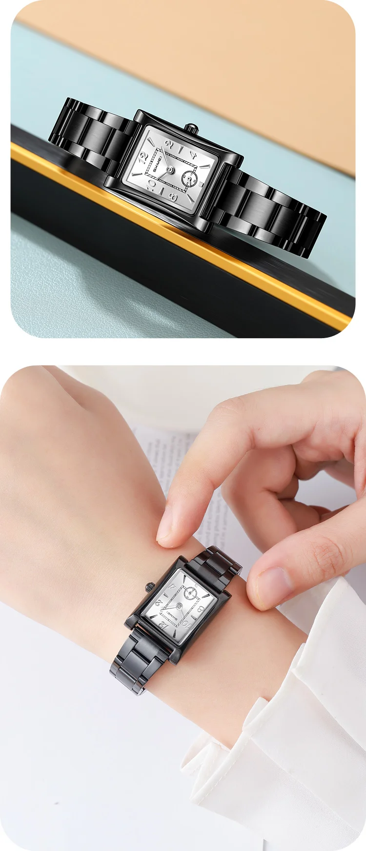 Skmei 2570 Elegant Fashion Women Quartz Watch Costume Stainless Steel Band Waterproof Rectangle in Stock Casual Watch Set