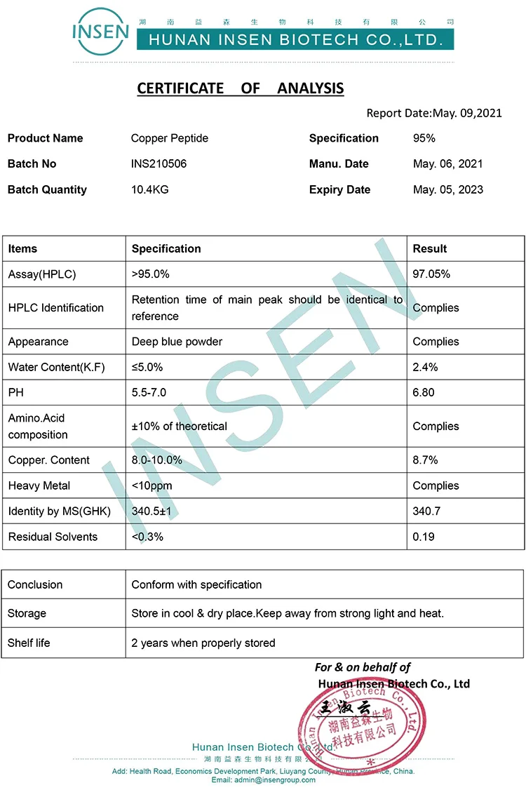 Insen Supply GHK CU Peptide AHK CU Peptide Blue Copper Peptide