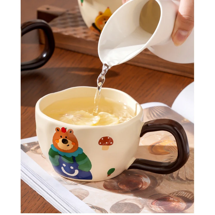 Custom Animal Design Bear Cartoon Big Handle Ceramic Mug