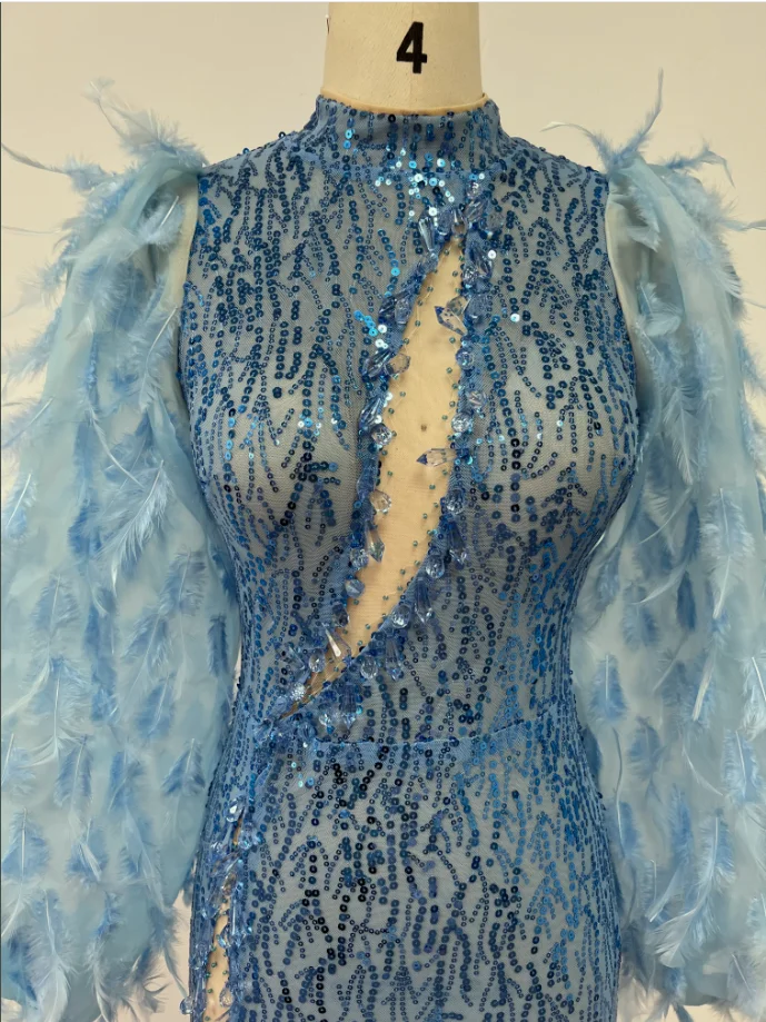 Ed2581 Luxury Evening Feather Birthday Dress Sequin Dresses