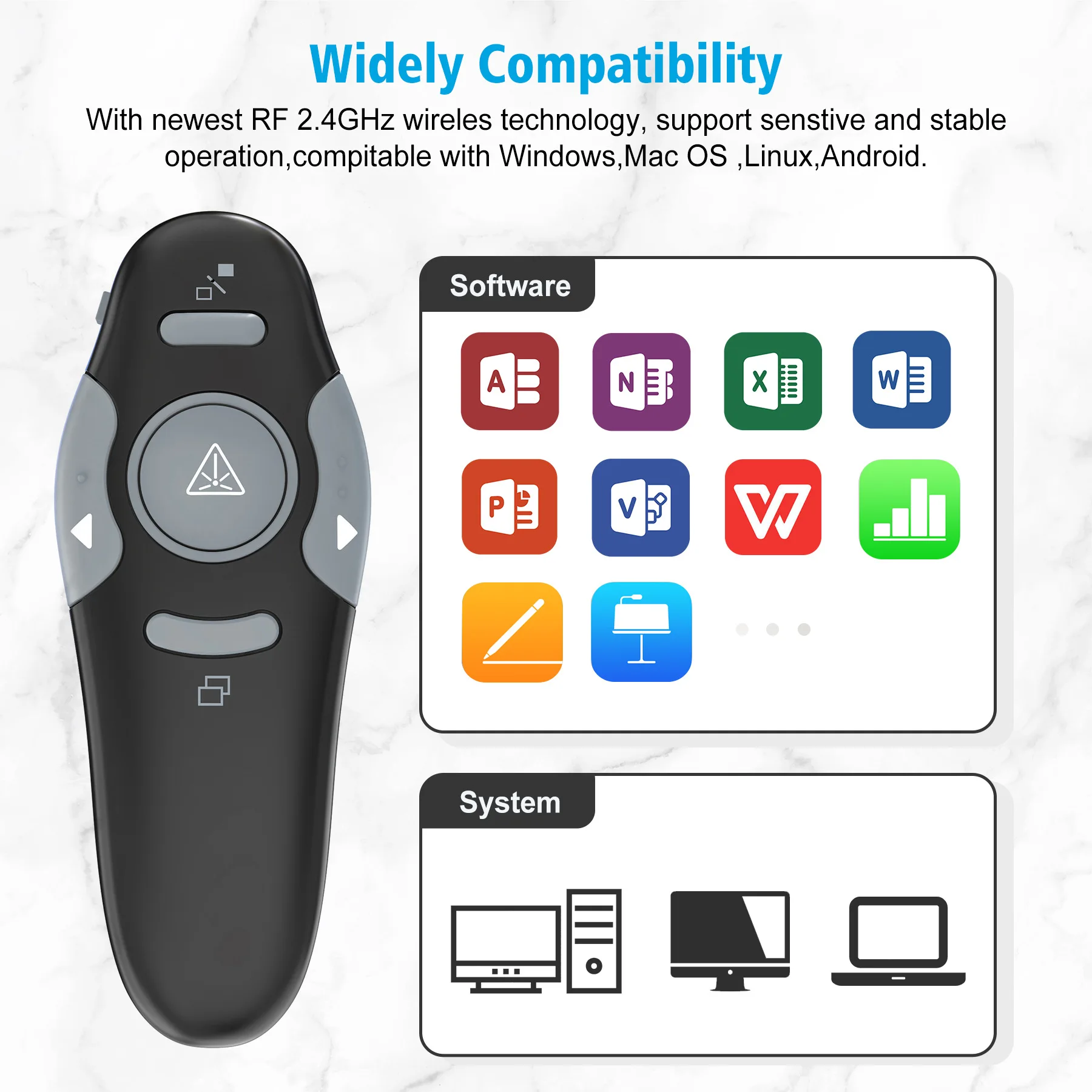 Multifunctional Laser Pointer PPT Presenter Wireless Presentation Remote PowerPoint Clicker Highlighter for Office Study