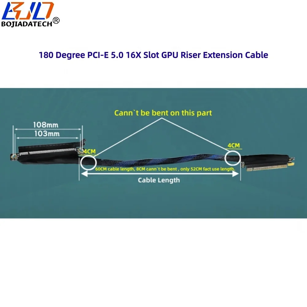 GLOTRENDS PCIe 5.0 X16 Riser Cable - Industrial Grade 800mm Left Angle For GPU Servers