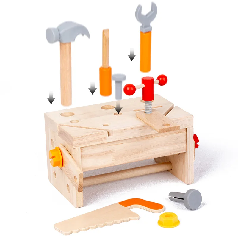 Wooden Toolbox Pretend Play Set Wholesale Kids Wooden DIY Nut Screws Tools Assemble wooden toy