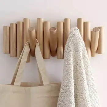 Solid Wood Piano Coat Rack Wall Mounted Handmade Coat Hat Hanger Backpack Holder Flip Down Piano Keys Shaped Hook Rack