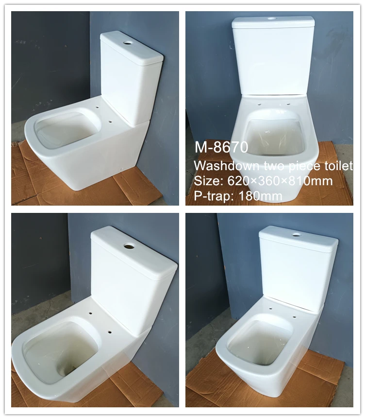 Factory Price  Bathroom Ceramic Washdown P Trap Two Piece Toilet Bowl Modern Dual-Flush Design WC Toilet Seat