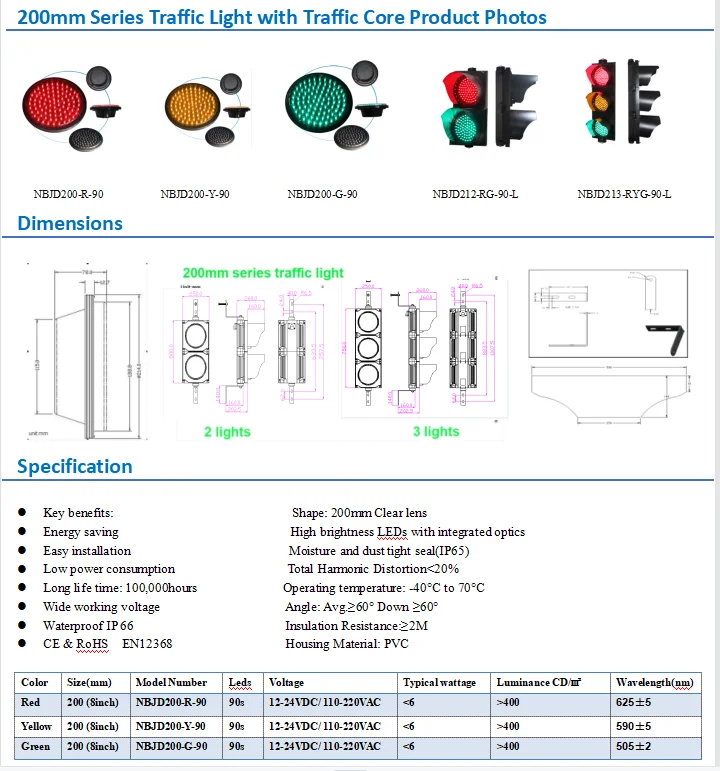 China Strength Factory Produce 8 Inch Red / Yellow / Green 220 Vac